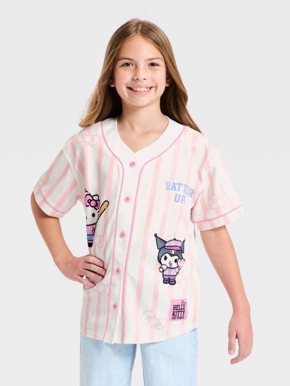 Hello Kitty Pink and White Striped Baseball Tee M girls